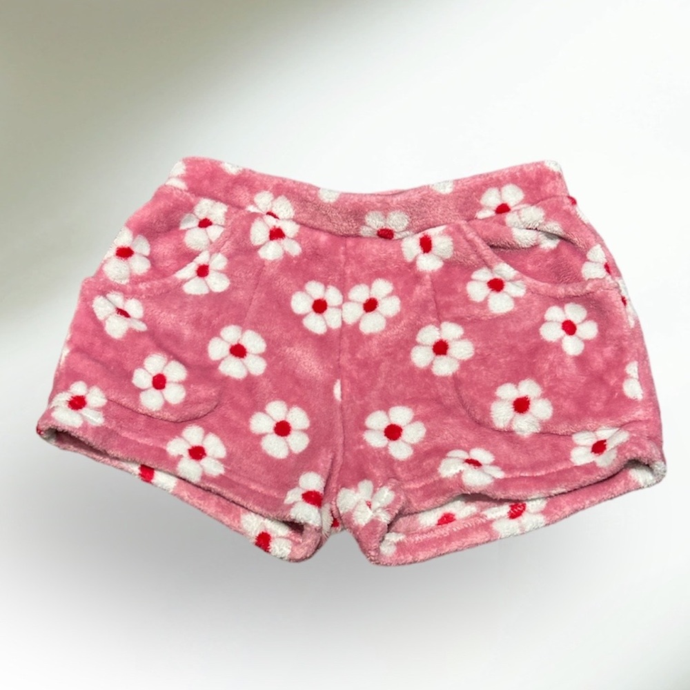 Plush pink pajama shorts